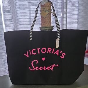 Victoria's Secret Large Black Tote with Hot Pink Logo